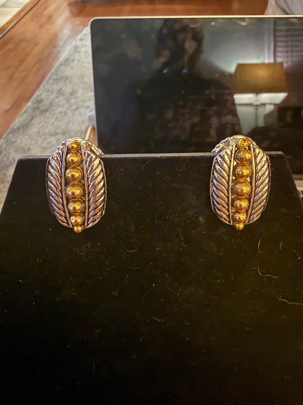 MCM Gold Tone Leaf Oval Clip On Earrings - Used